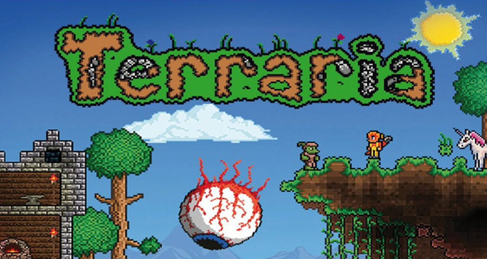 The Official Picture of Terraria featuring its Gameplay elements, One of video games to play on Chromebook