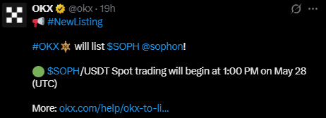 Sophon OKX listing