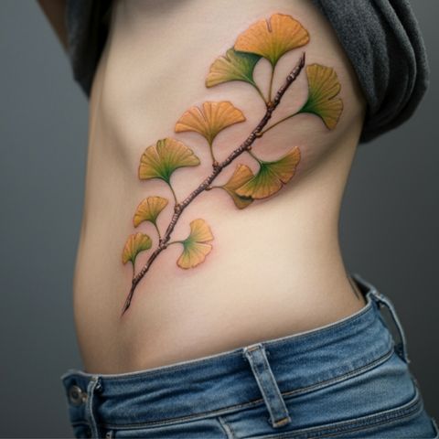 Ginkgo as a Ribcage Tattoo
