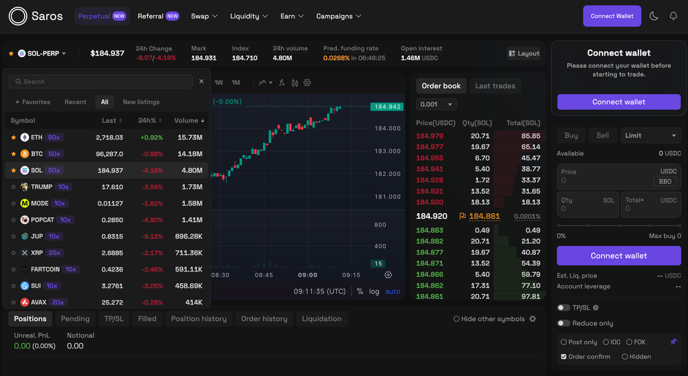 saros perp dex interface