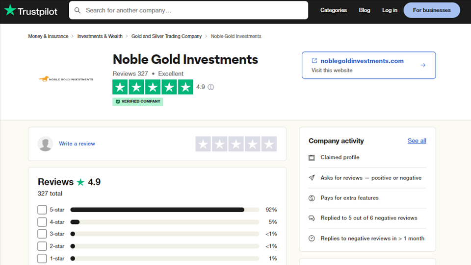 Trustpilot Review of Noble Gold 