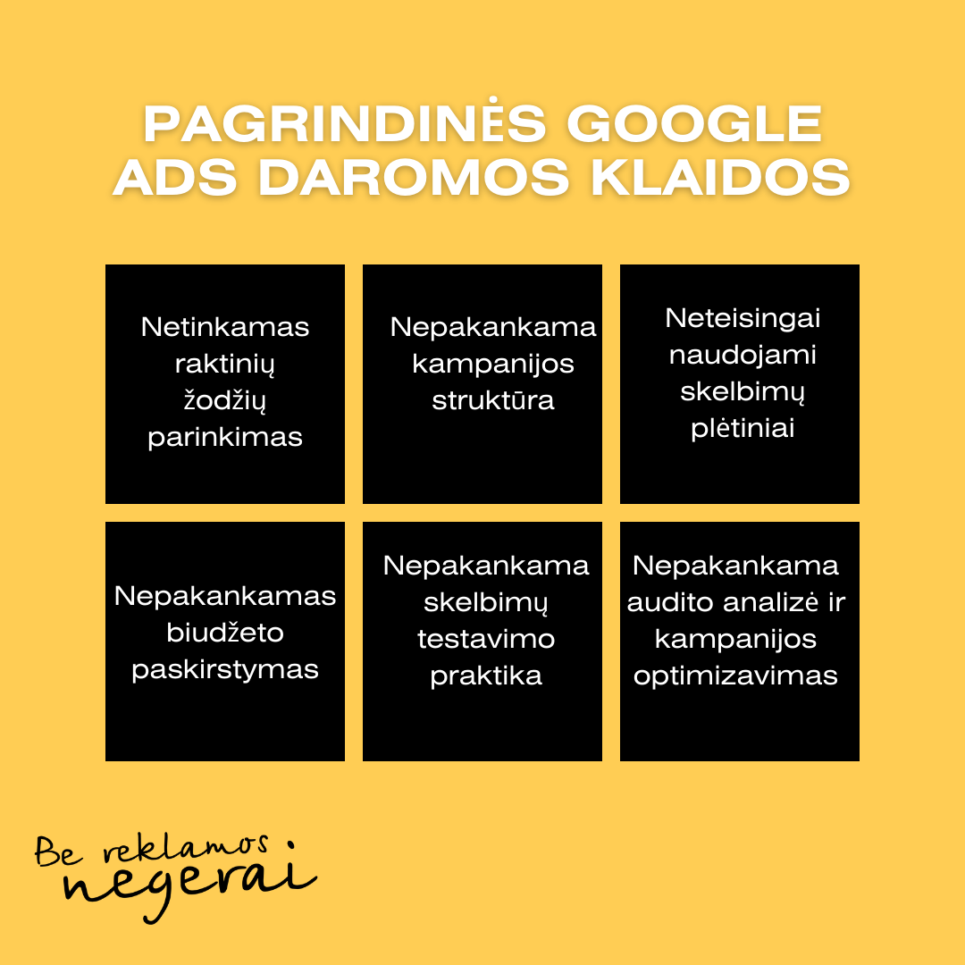 pagrindinės google ads daromos klaidos