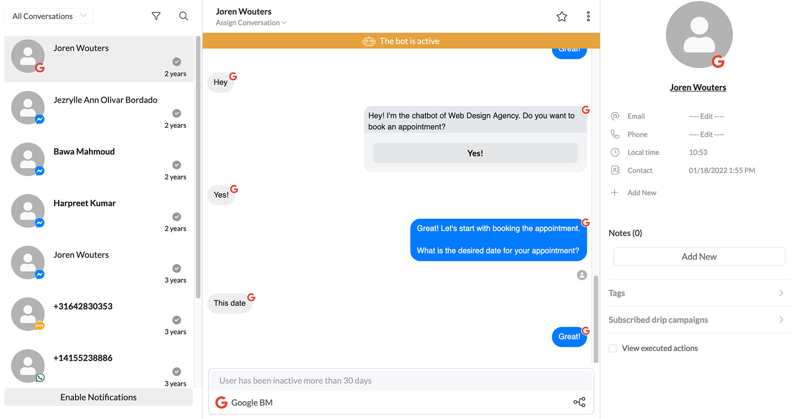 Chat live with one of your contacts through the Chatrace Inbox