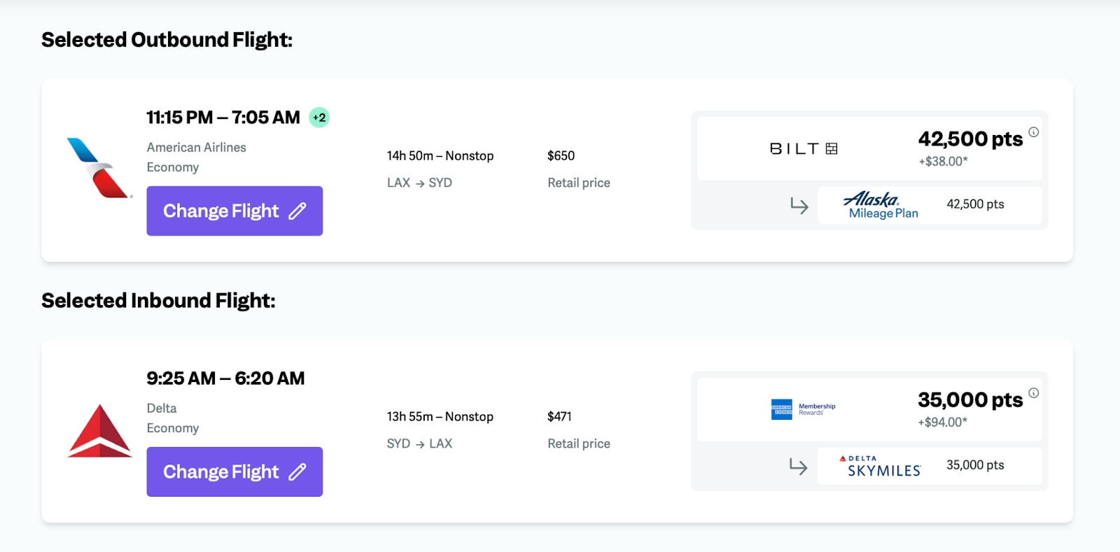 point.me flight results