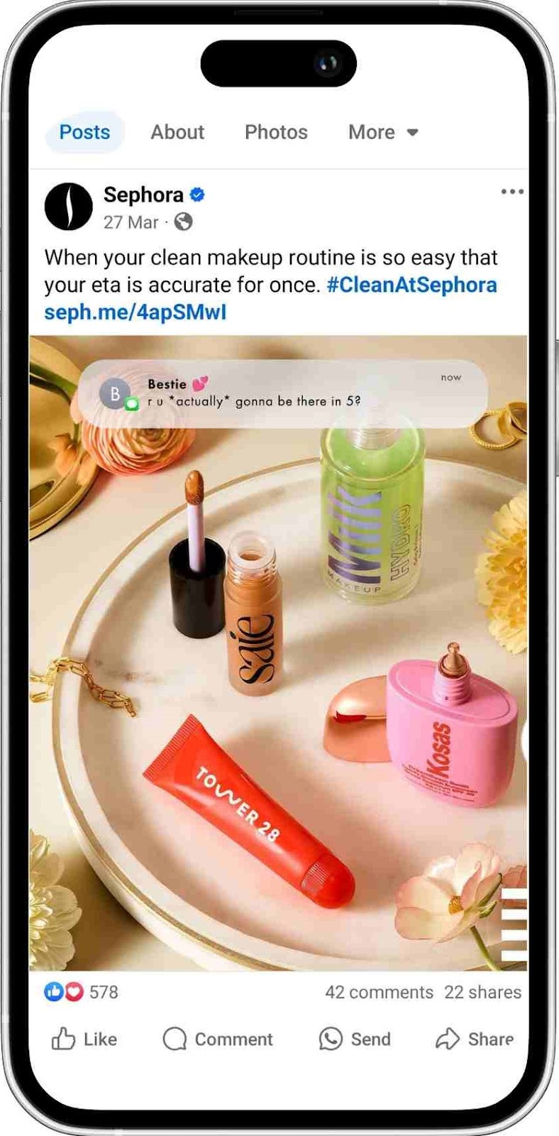 Sephora using a clean and URL on social media