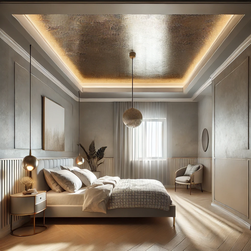 Shine bright with a luxurious metallic ceiling touch.