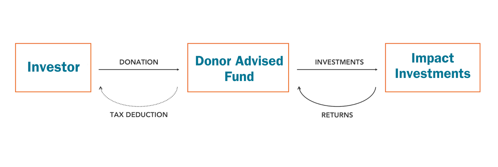 Graphic of Renew Capital's model for impact investing in Africa through a Donor-Advised Fund (DAF), illustrating how investors can fund impactful ventures across the continent.