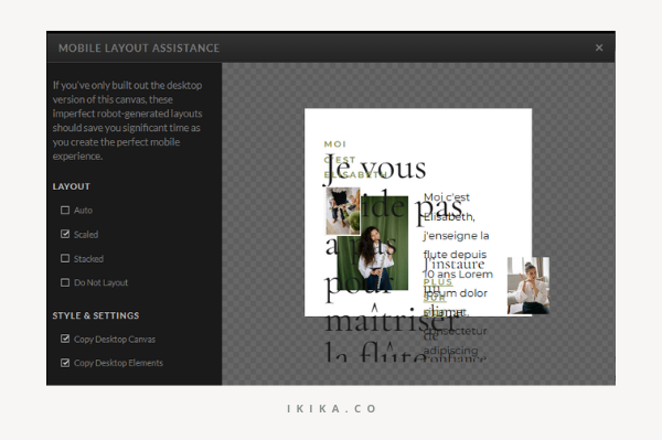 Mobile layout assistance sur Showit. Outil pour aider au design de site responsive.