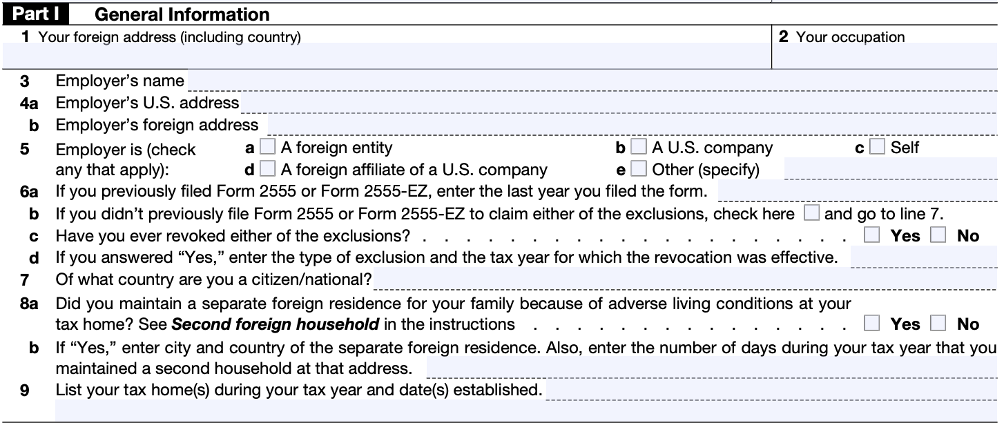 A screenshot of Part I: General Information on Form 2555.