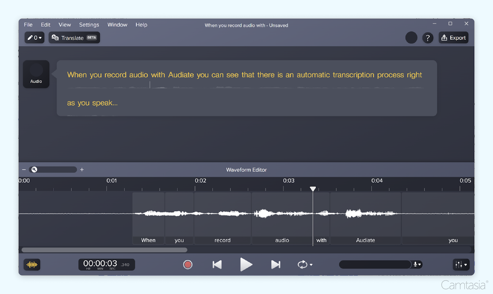 Automatic transcription in Audiate