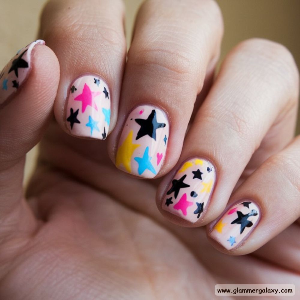 Birthday Nail Designs having Star Design Nail Art
