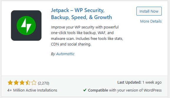 a screenshot of jetpack plugin