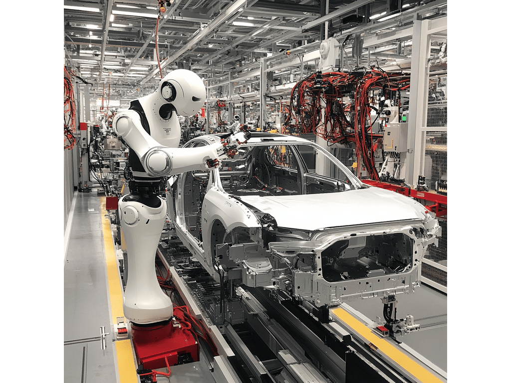 A robot assembling a car in a factory (AI in Quality control)