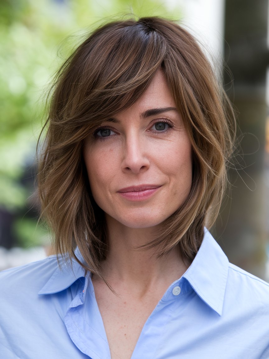 10. Layered Bob With Side Bangs