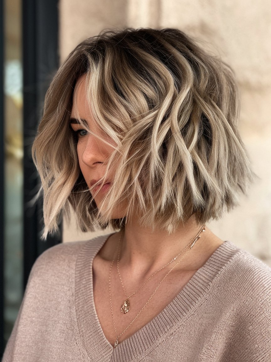 98. Wavy Shaggy Bob with Textured Layers