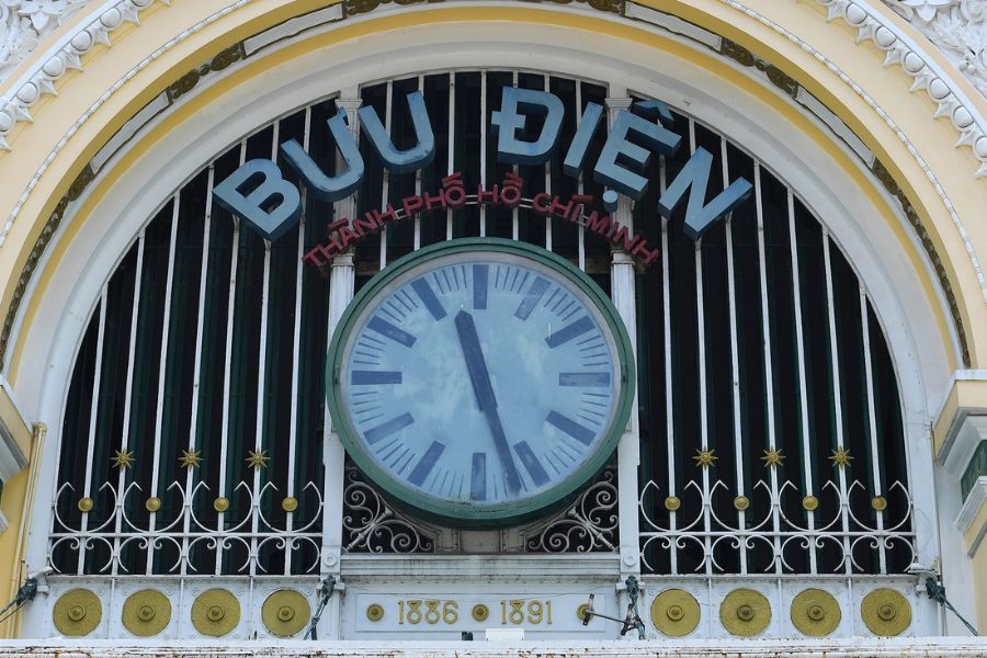 Right at the top of this magnificent post office Saigon, there is a massive clock.