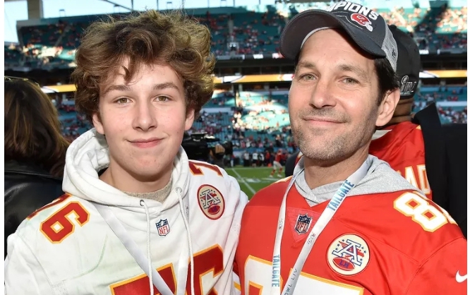 Jack Sullivan Rudd and Paul Rudd at the Super Bowl