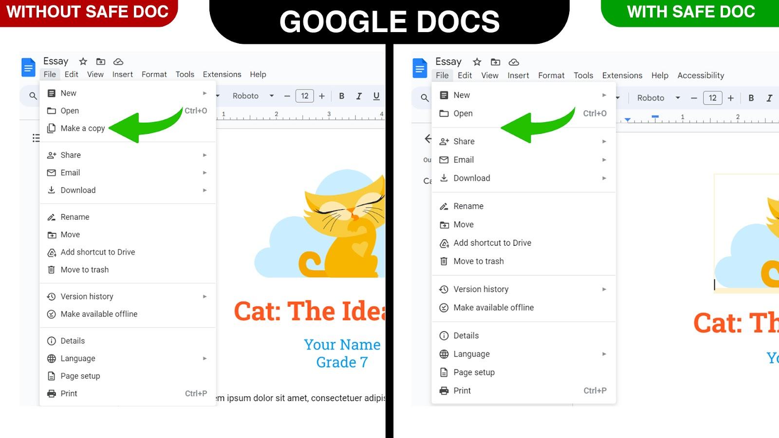 Safe Doc removes the Make a Copy option in Google Docs