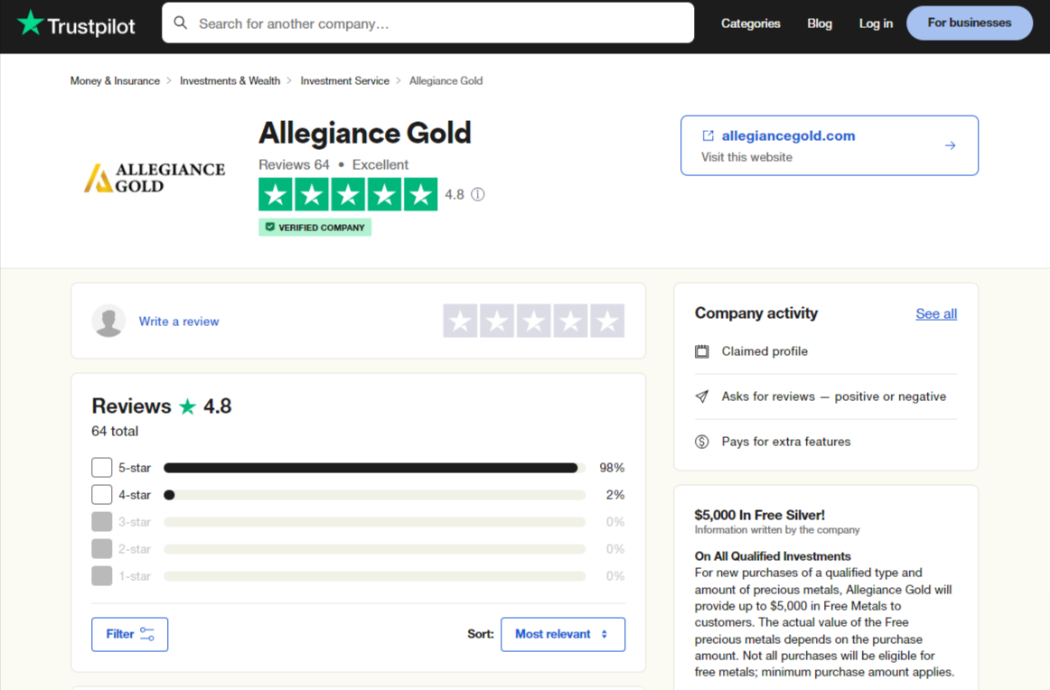 Allegiance Gold complaints and reviews on Trustpilot