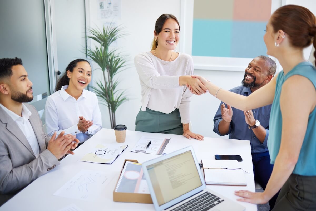 Entrepreneurs shaking hands after a meeting