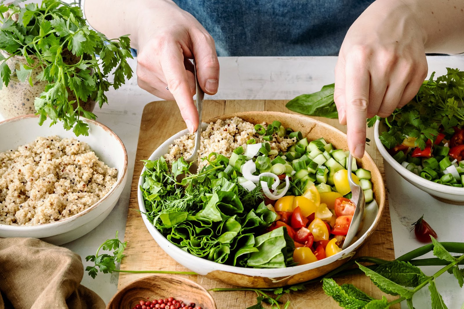 Preparing plant based salad idea