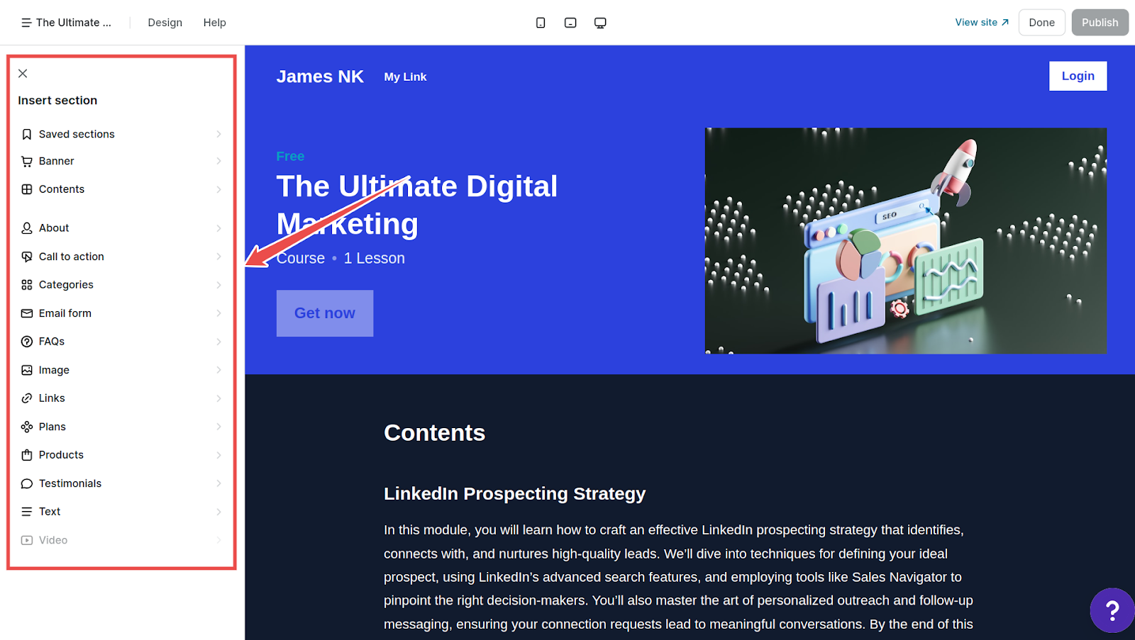 Podia landing page builder