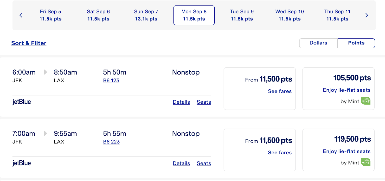 JFK to LAX on JetBlue