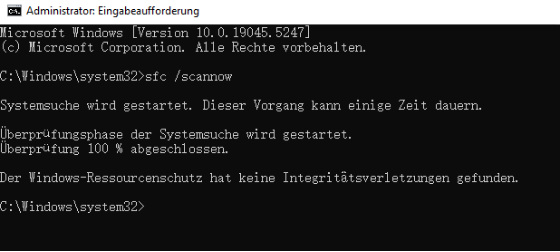 Geben Sie die Befehlszeile „sfc /scannow“ ein