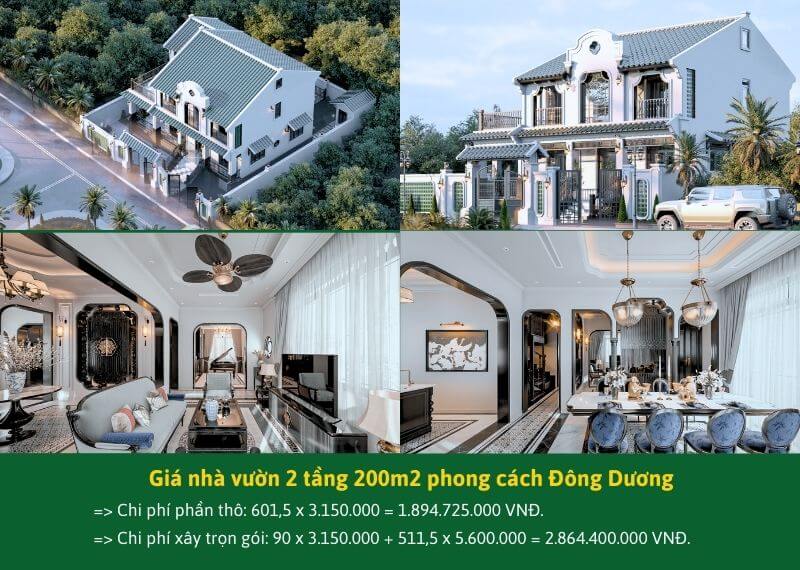 Giá nhà vườn 2 tầng 200m2 Đông Dương Xây dựng Nhất Tín