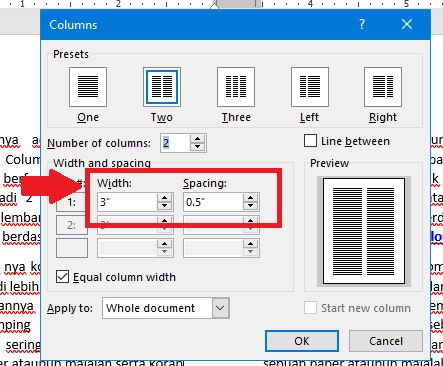 atur Width dan Spacing