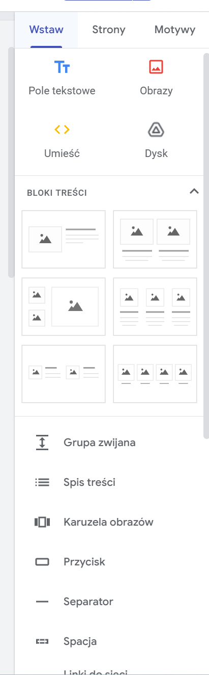 Tworzenie witryny z Google Sites. Screenshot od Google Poland. Żródło: https://sites.google.com/