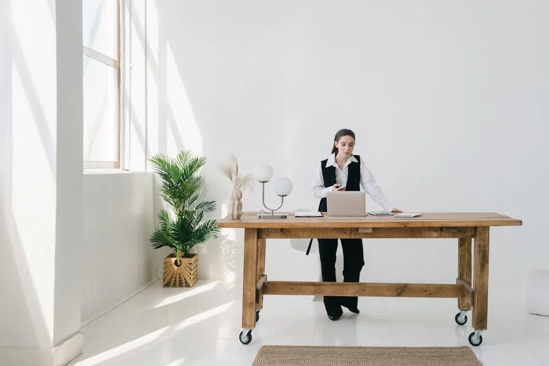 a person on a standing desk