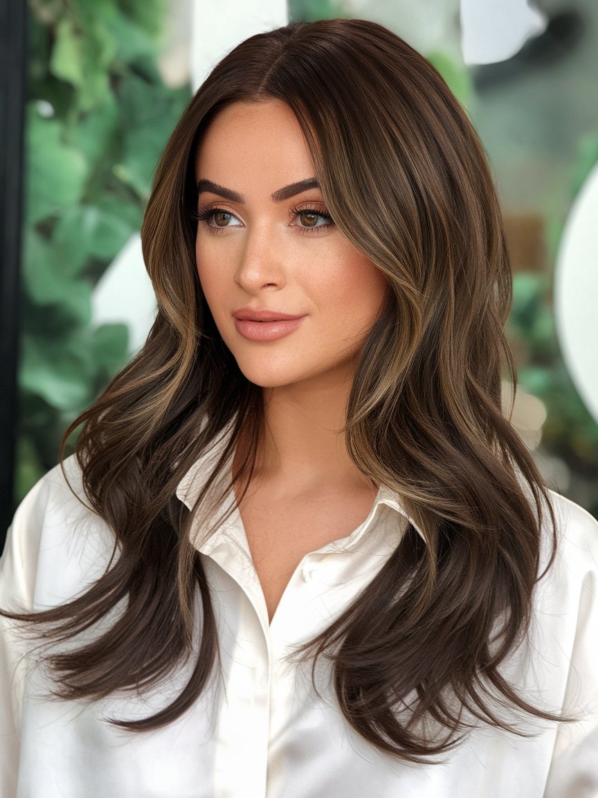 24. Chocolate Brown Waves with Highlights