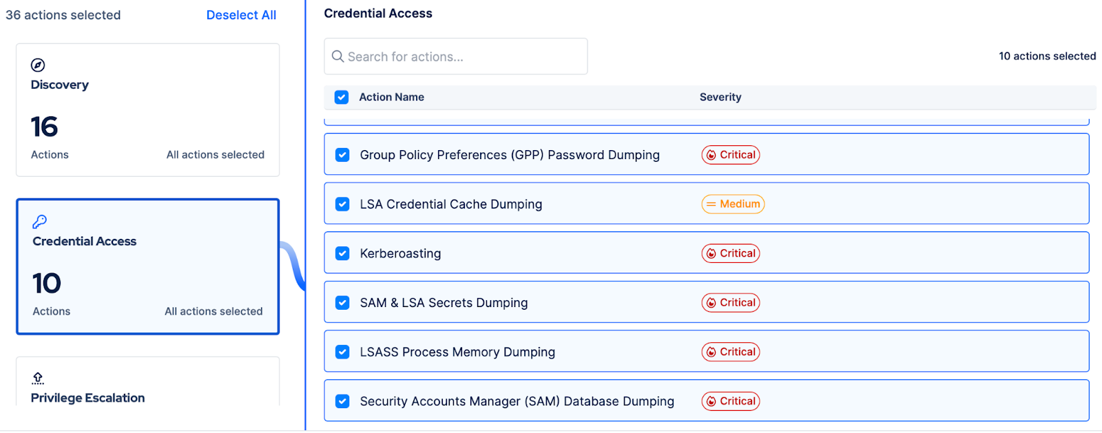 Choosing the Attack Actions for the Automated Pentesting Simulation with Picus