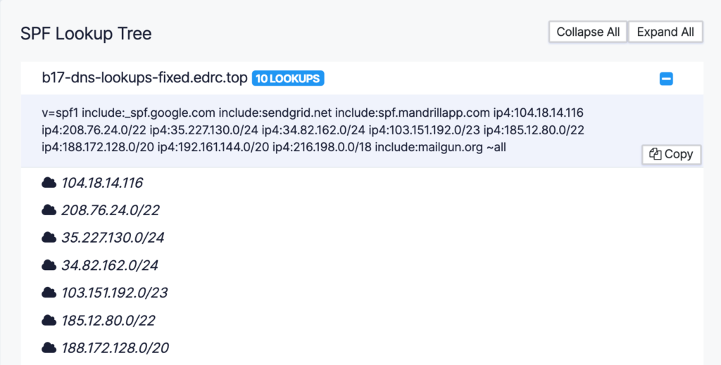 SPF 13 DNS lookups fixed