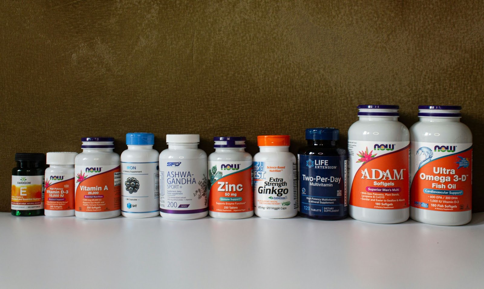 Capsule bottles lined up