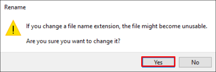 Click Yes to confirm your changes