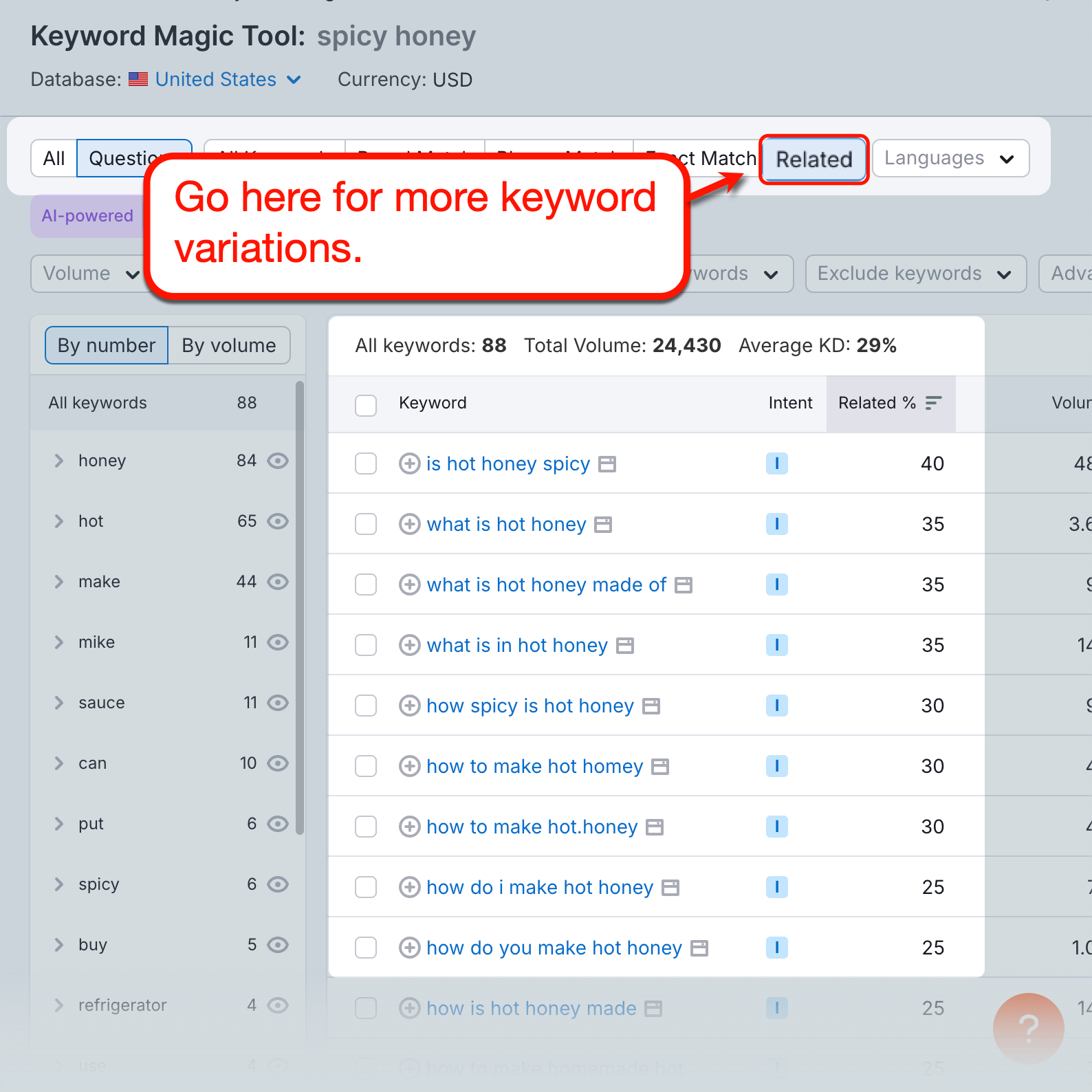 Keyword Magic Tool Related Keywords
