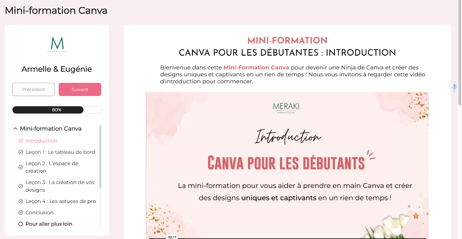 Exemple de formation hébergée sur la plateforme Systeme IO