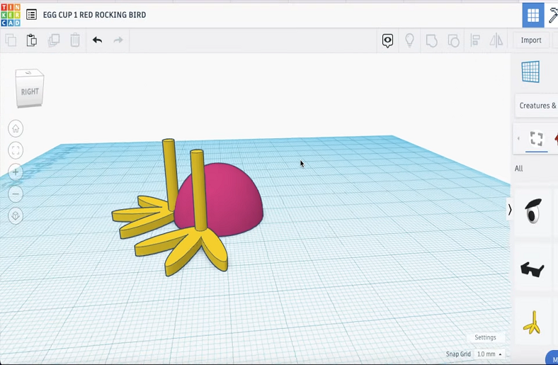 A 3D model of a bird in Tinkercad.






