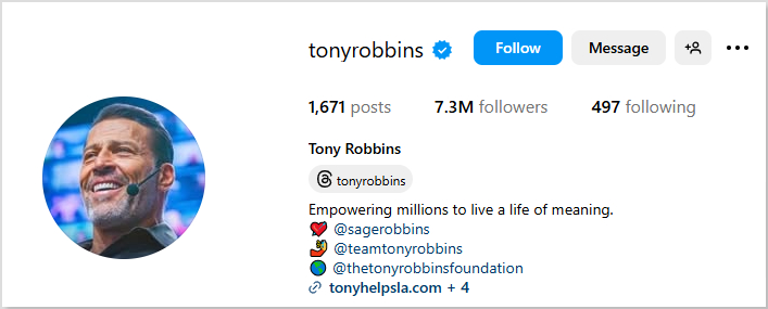 Tony Robbins Instagram bio