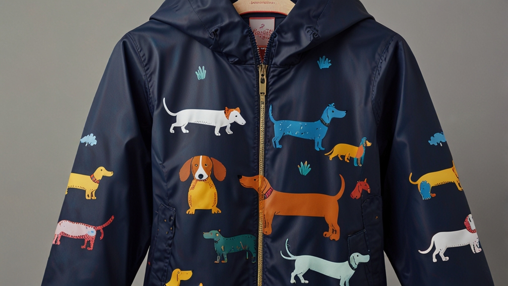 joules golightly navy sausage dog printed waterproof packaway zip jacket​