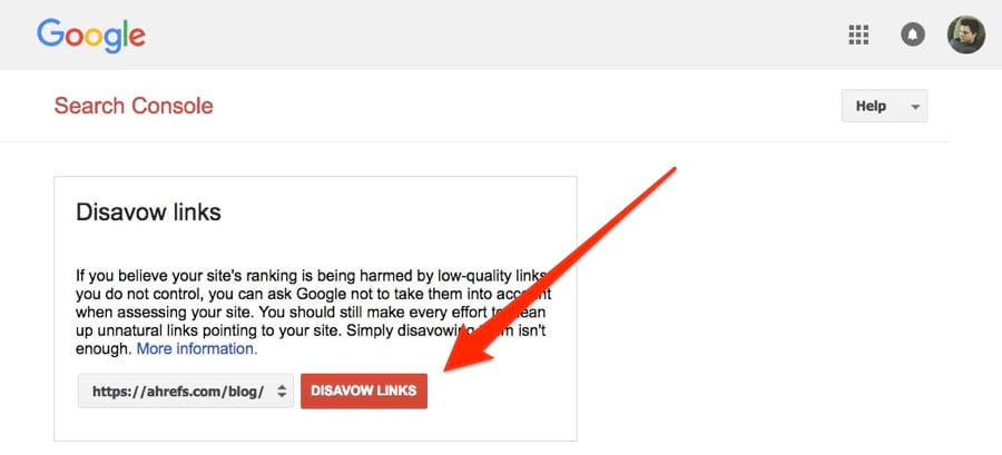 Screenshot of Google's Disavow tool