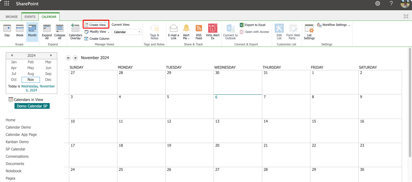 Pic. 13. Navigating to “Create View” in calendar settings. 