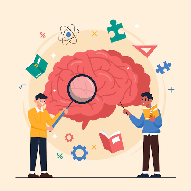 Illustration of a brain research diagram showing the difference between analytical thinking and critical thinking