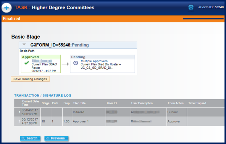 Transaction log shows that the GSAO has Approved the committee.