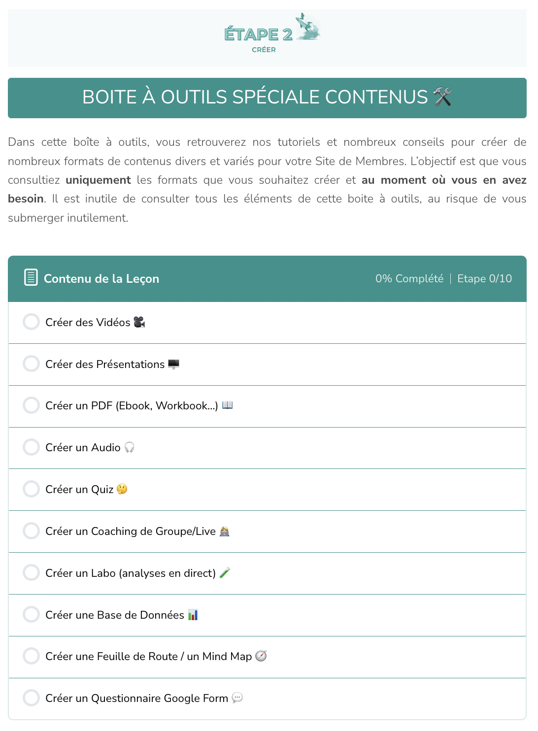 Boite à outils spéciale contenus pour créer site de membres