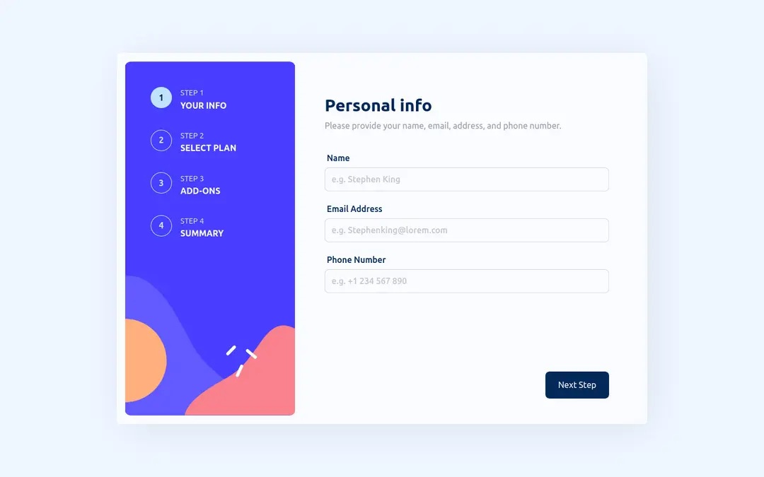 landing page featuring a multi-step form asking for information in four steps