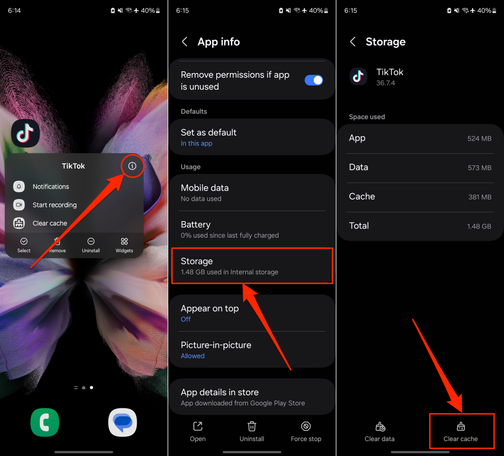 Steps to clear TikTok cache in Android settings menu