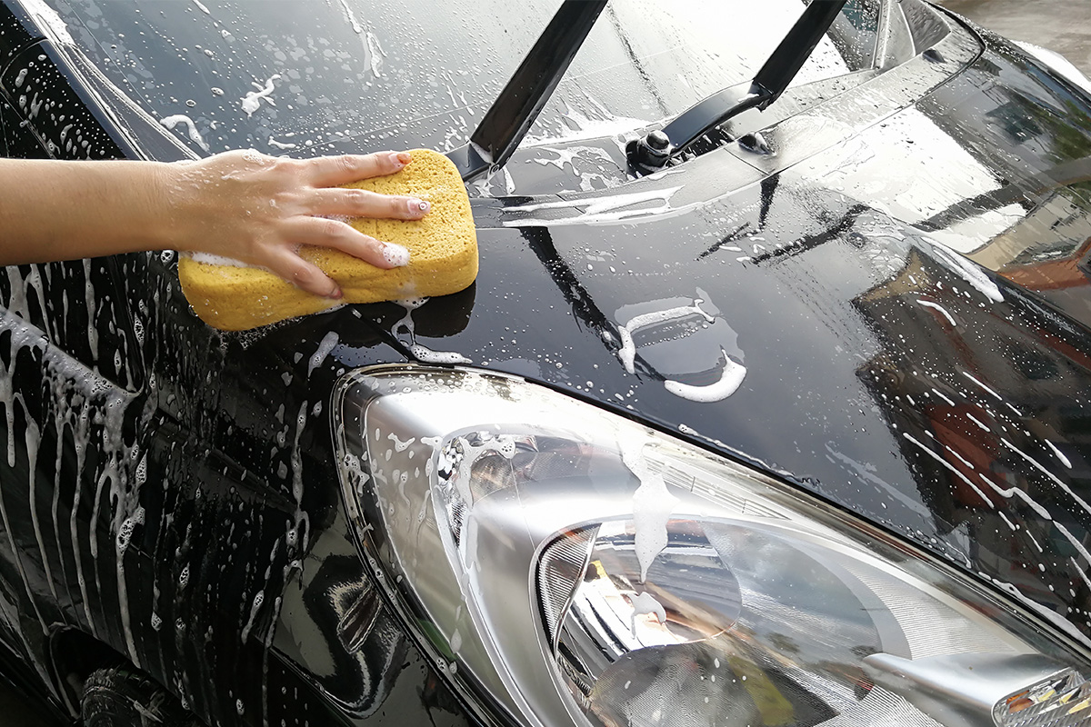 Use two buckets, one with soap and one with plain water to avoid scratches on the car paint